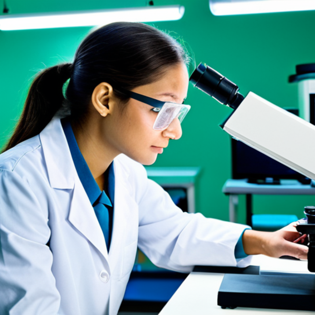 해양생물 유전자 편집 기술 - **Prompt:** "A marine biologist in a lab coat, examining a genetically modified algae sample under a...