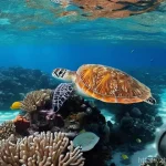 Home 16 해양생태계 보전 - **Prompt:** A visually striking split-scene image. On the left, a beautiful, vibrant coral reef teem...