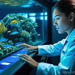 Home 13 해양생물 독성 실험법 - **Prompt:** A highly detailed, photorealistic image of a futuristic, transparent underwater laborato...