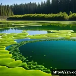 Home 12 해양 미세조류와 바이오 연료 - **Prompt:** "A captivating macro close-up of a vibrant green microalgae cultivation pond, seen from ...