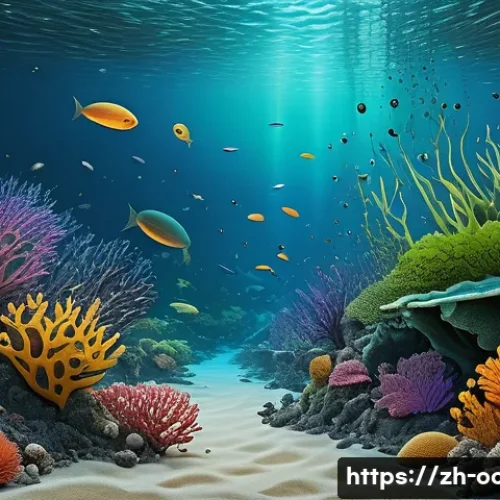 Home 23 바이오리메디에이션과 해양 환경 - A detailed underwater scene depicting a diverse marine microbial community actively degrading pollut...