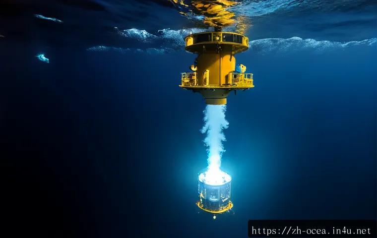 심해 탐사와 유전자 분석 - Photorealistic deep-sea exploration scene, a remotely operated submarine hovering above a glowing hy...
